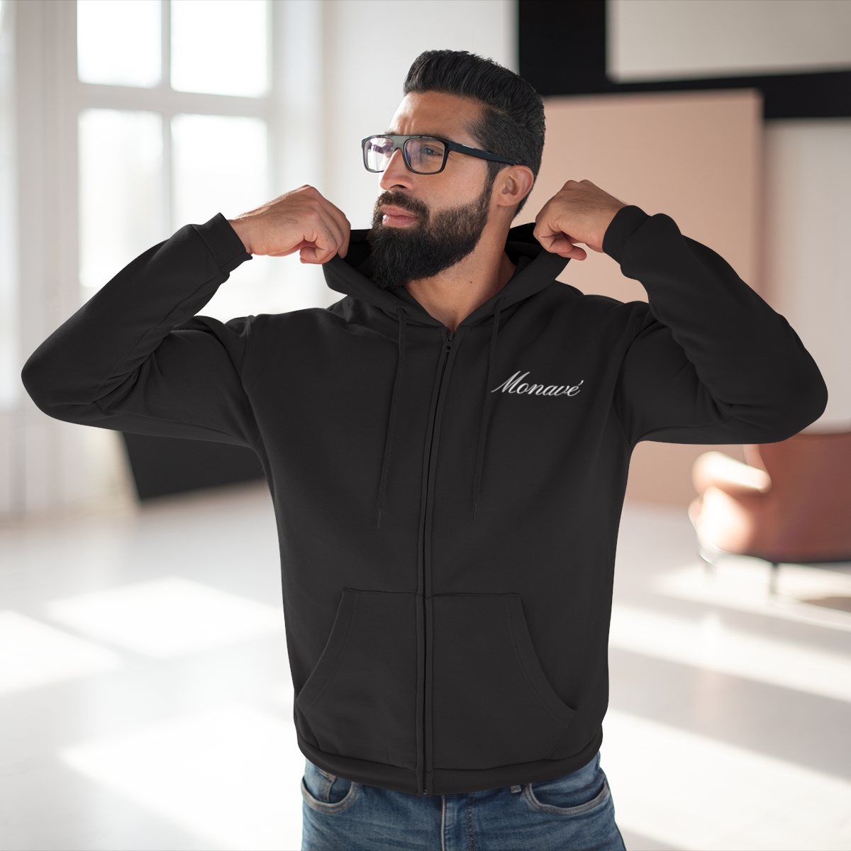Monavé Zip Hoodie – Black