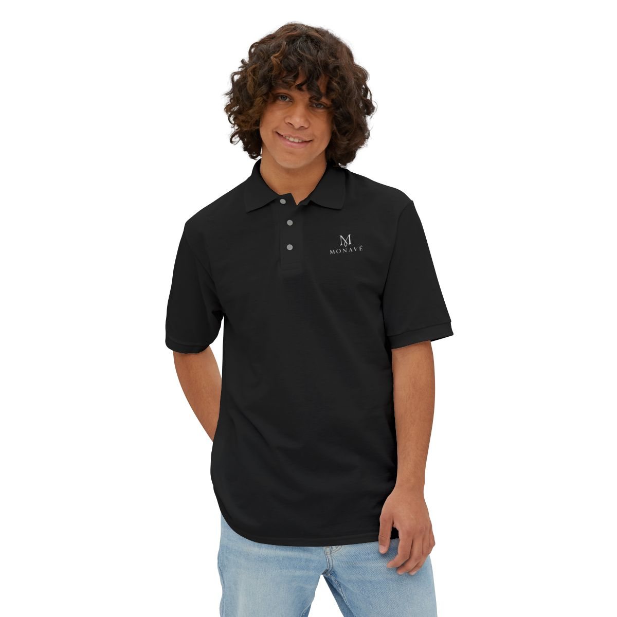 Minimal Embroidered Initial Polo Shirt – Black