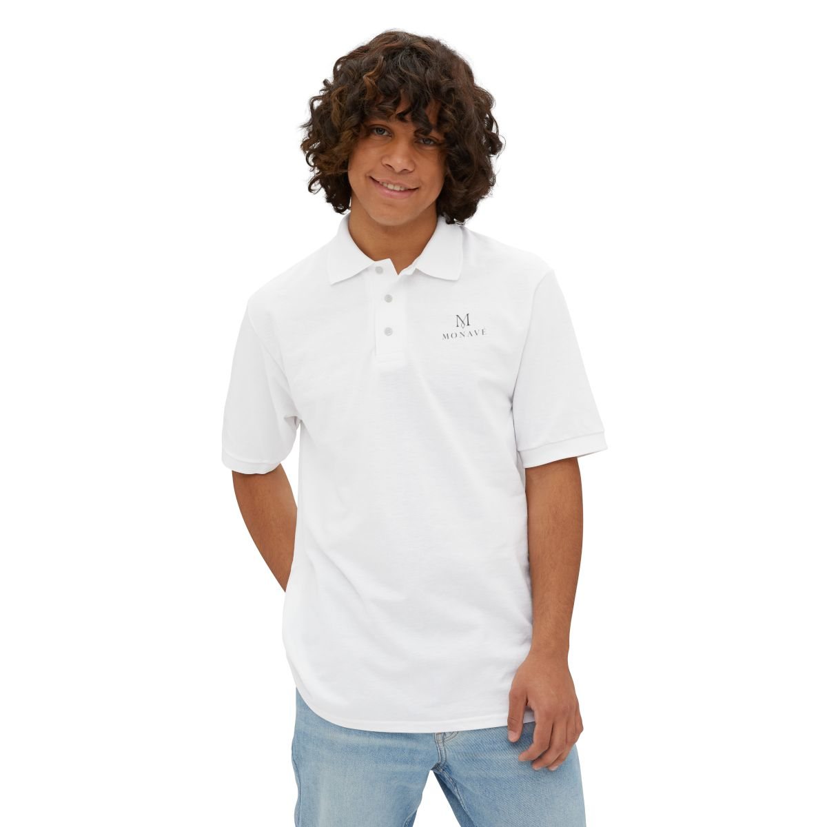 Minimal Embroidered Initial Polo Shirt – White